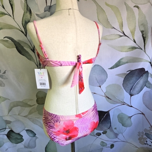 YMI | Bandeau Bikini in Purple Palms Print Sz M - Picture 2 of 16